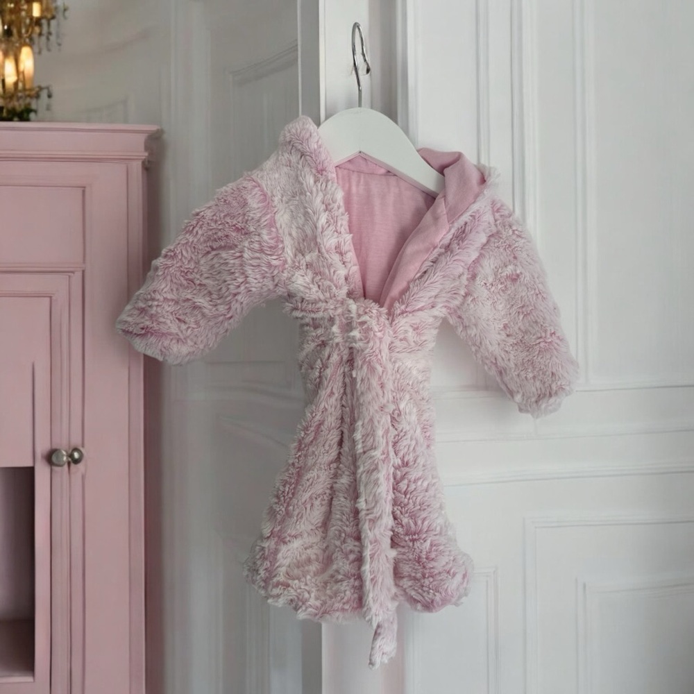 Laura Ashley Infant Girls Pink Hooded Soft Robe Size 0-9 Months Baby Bath Robe